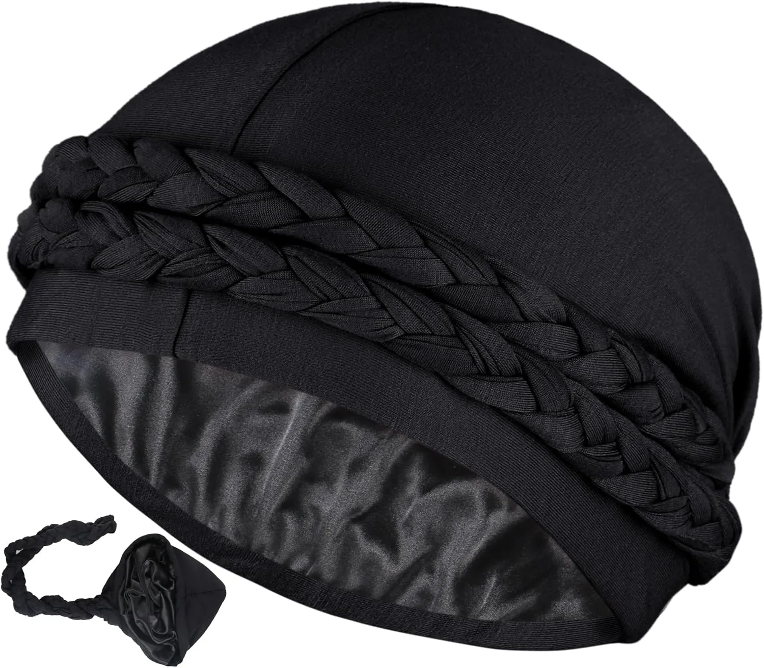 Ababalaya Satin Lined Turban for Women Mens Halo Turban Silky Lined Durag for Waves Braids Locs Sleeping Bonnet Sleep Cap