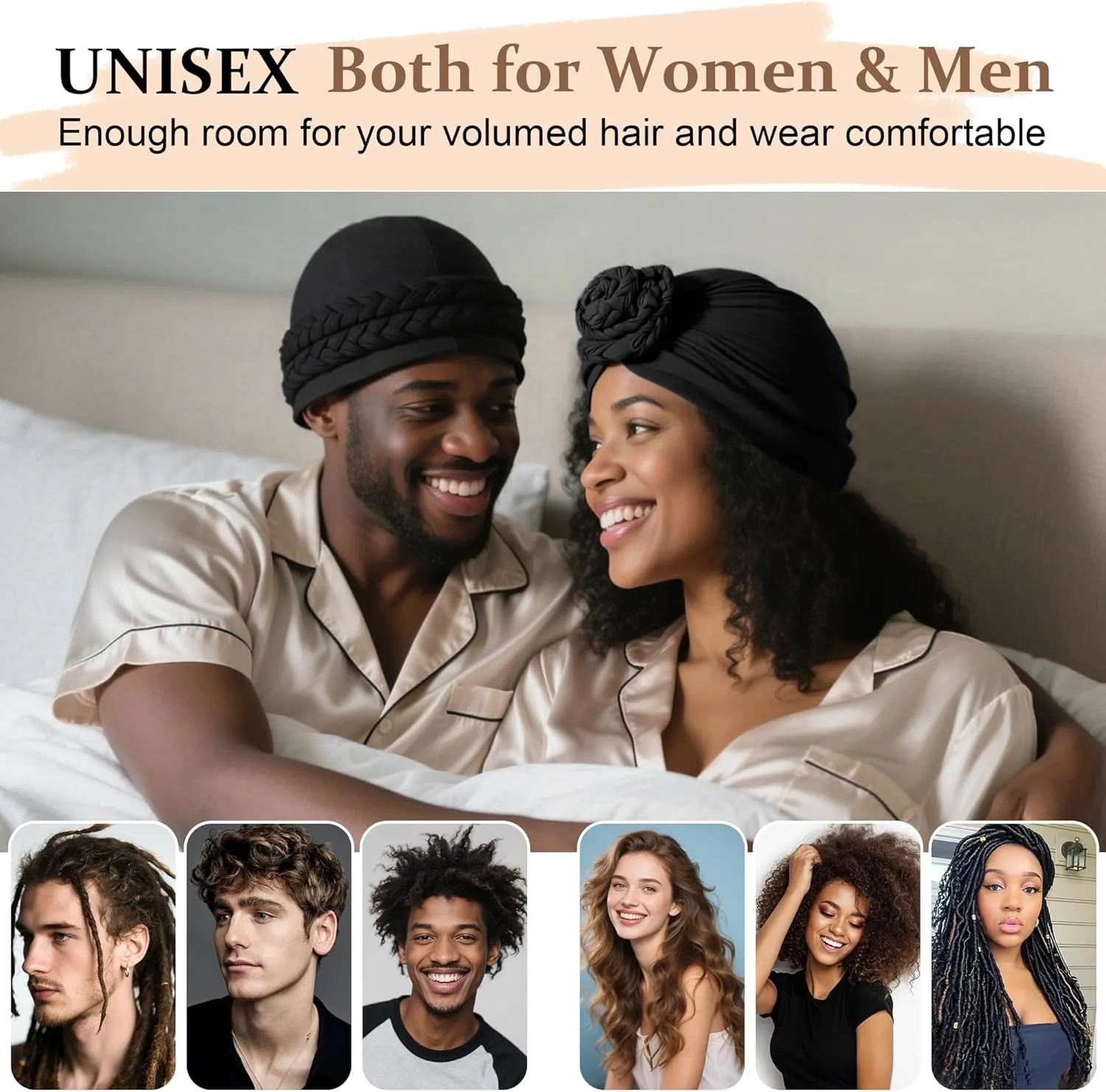 Ababalaya Satin Lined Turban for Women Mens Halo Turban Silky Lined Durag for Waves Braids Locs Sleeping Bonnet Sleep Cap