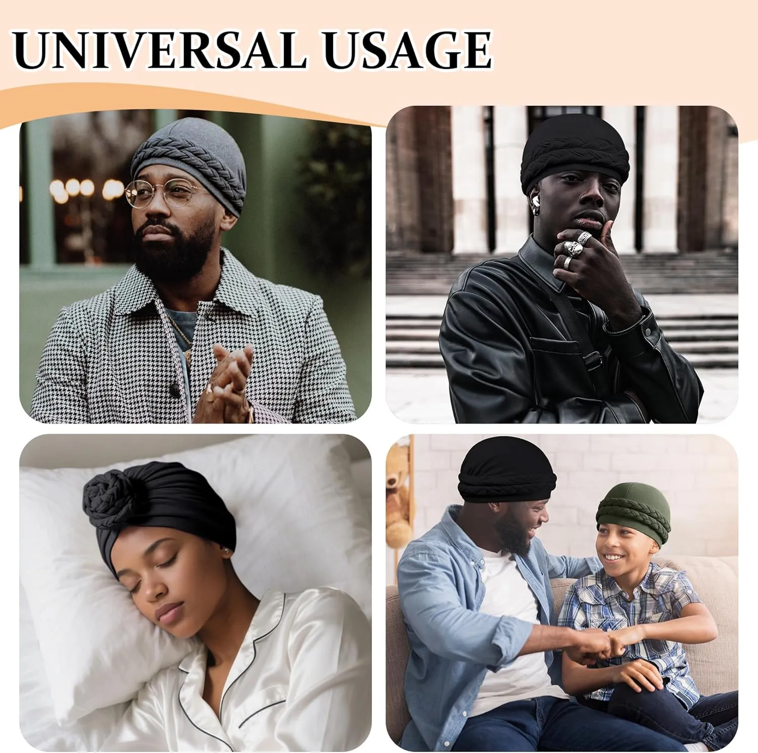 Ababalaya Satin Lined Turban for Women Mens Halo Turban Silky Lined Durag for Waves Braids Locs Sleeping Bonnet Sleep Cap