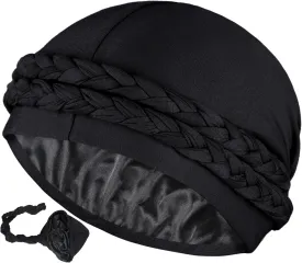 Ababalaya Satin Lined Turban for Women Mens Halo Turban Silky Lined Durag for Waves Braids Locs Sleeping Bonnet Sleep Cap