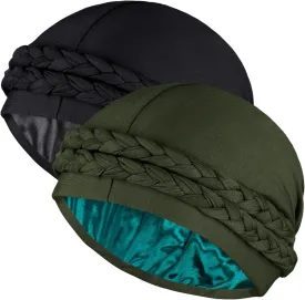 Ababalaya Satin Lined Turban for Women Mens Halo Turban Silky Lined Durag for Waves Braids Locs Sleeping Bonnet Sleep Cap