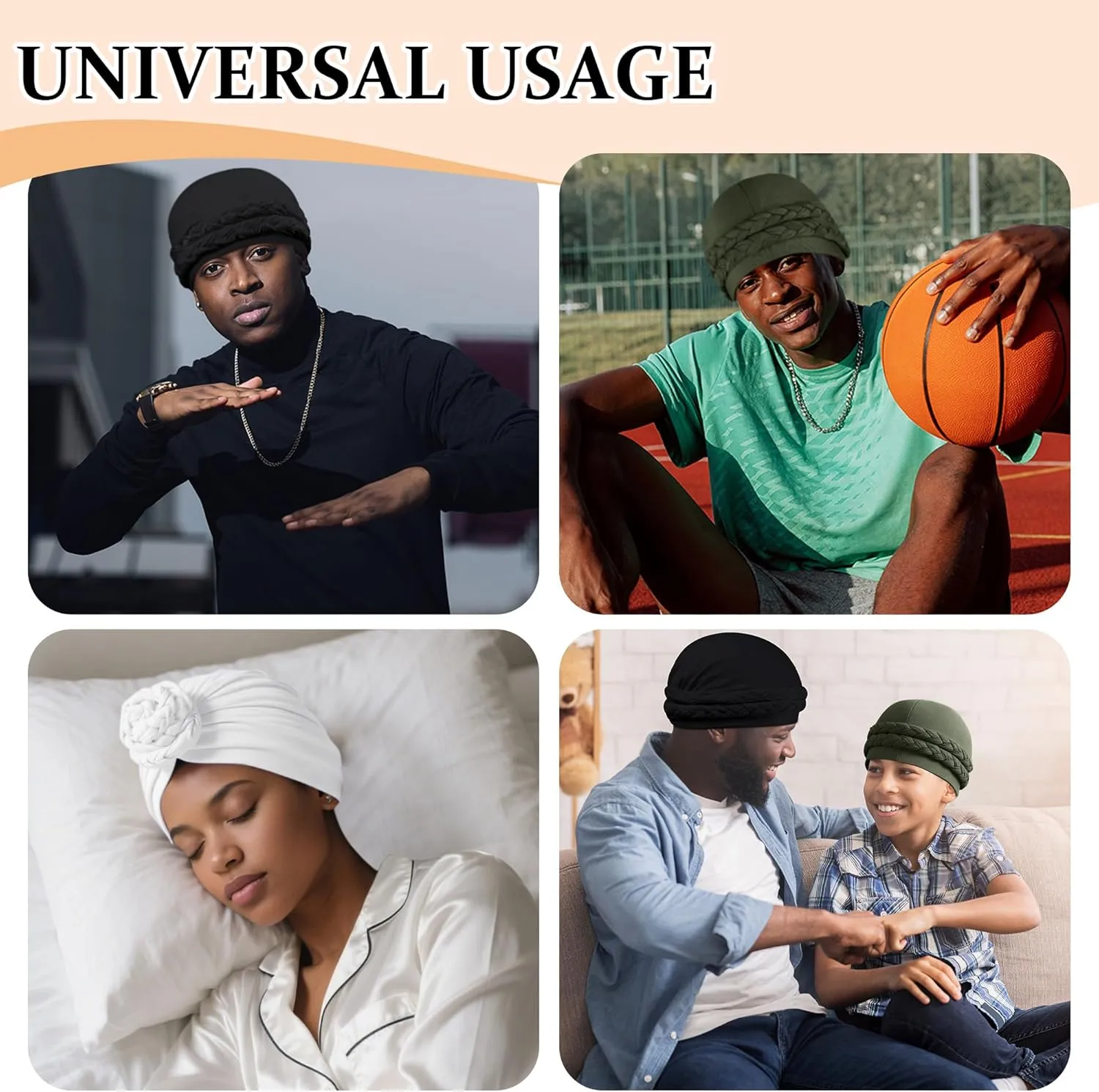 Ababalaya Satin Lined Turban for Women Mens Halo Turban Silky Lined Durag for Waves Braids Locs Sleeping Bonnet Sleep Cap