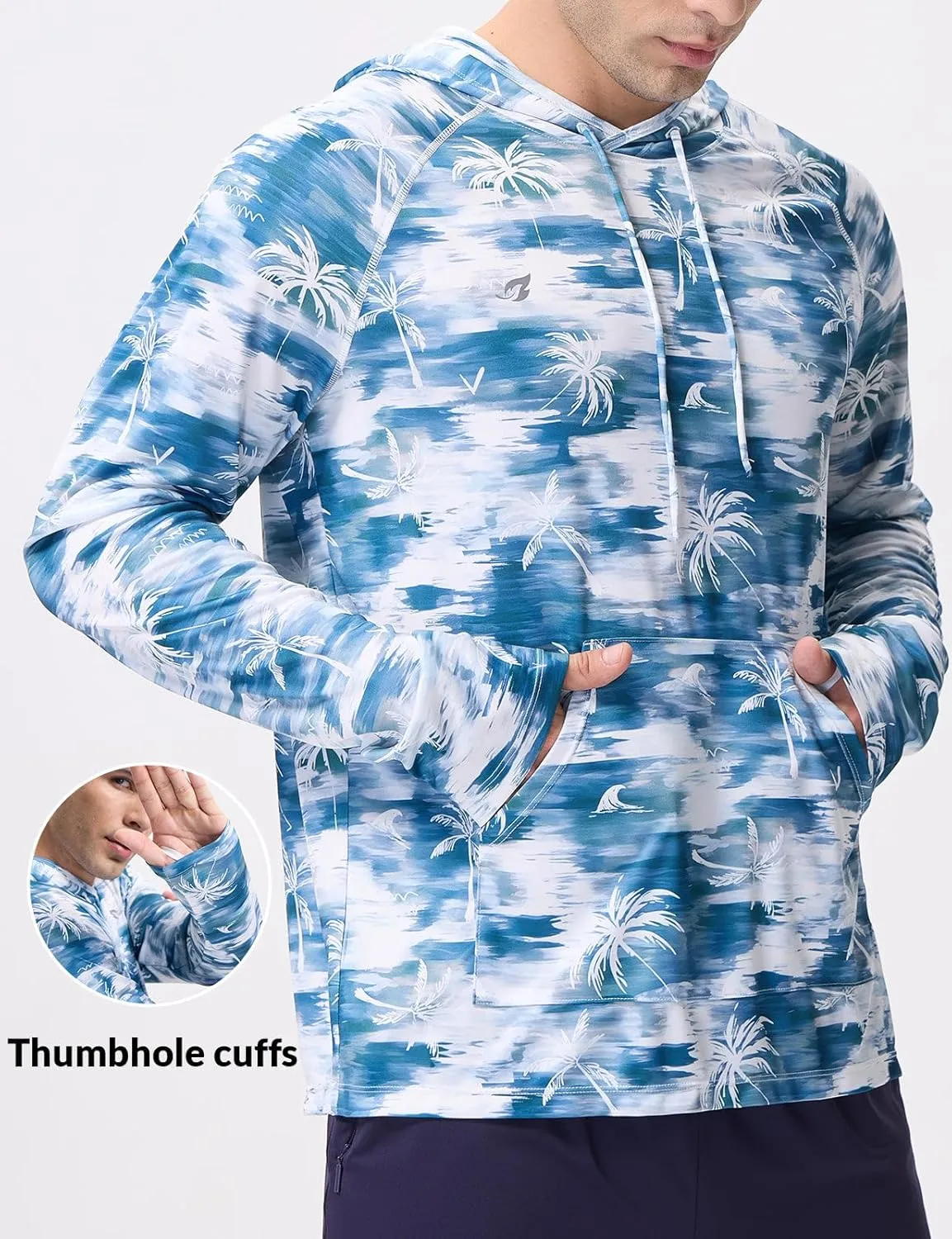 baleaf Men's Rash Guard with Kangaroo Pocket UPF 50  Swim Shirts Long Sleeve Water Sun Protection Hoodie Swimsuit