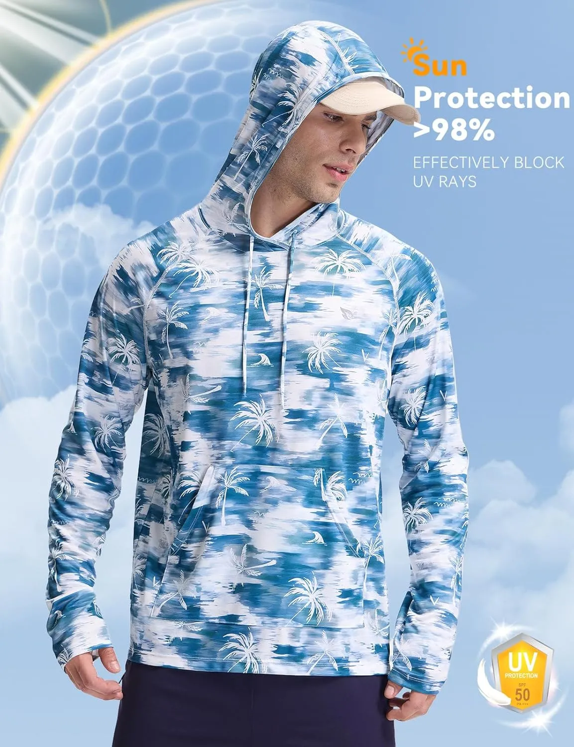 baleaf Men's Rash Guard with Kangaroo Pocket UPF 50  Swim Shirts Long Sleeve Water Sun Protection Hoodie Swimsuit