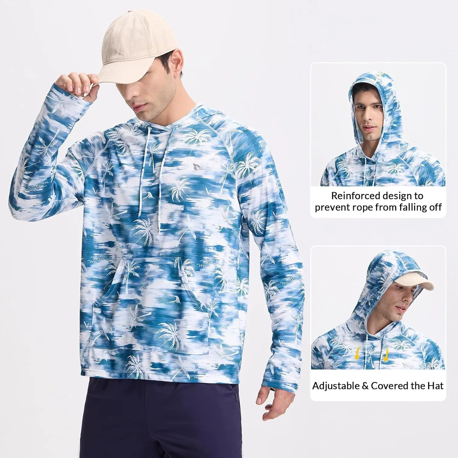 baleaf Men's Rash Guard with Kangaroo Pocket UPF 50  Swim Shirts Long Sleeve Water Sun Protection Hoodie Swimsuit