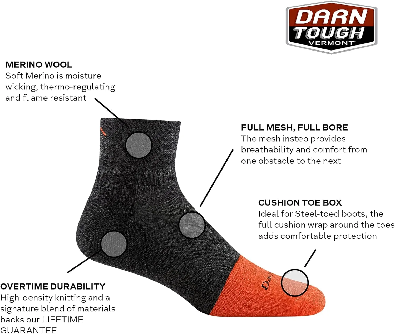 Darn Tough Steely 1/4 Sock Cushion - Men's