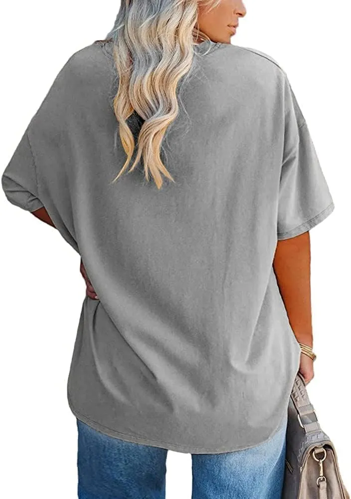 Fisoew Women's Plus Size T Shirts Oversized Tees Summer Half Sleeve Crew Neck Tunic Tops
