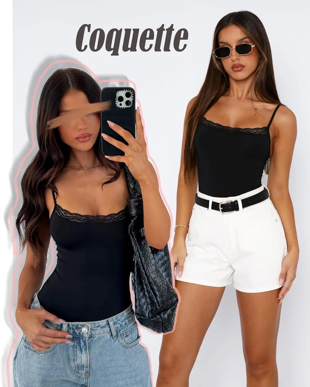 Navneet Women Sexy Lace Bodysuit Lace Trim High Cut Thong Spaghetti Strap Cami Bodysuit Going Out Tank Tops Body Suit