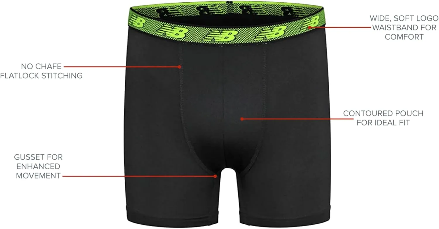New Balance Boys' 3.5" Underwear, Performance Boxer Briefs (4 Pack)
